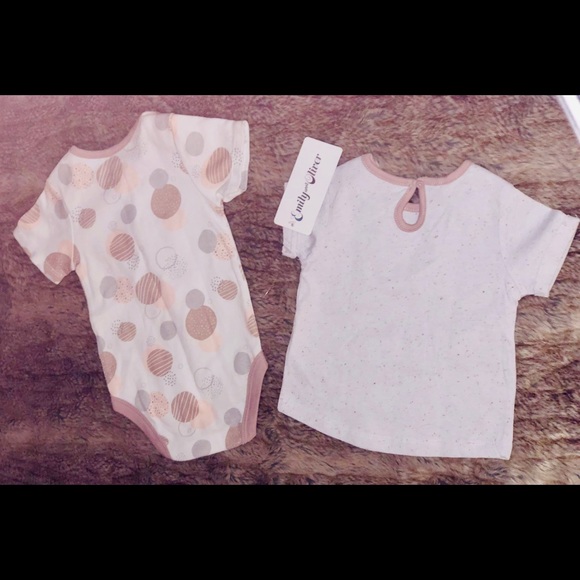 3-6 months tan and white onsie and shirt - Picture 3 of 4